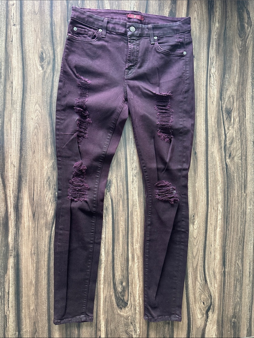 7 For All Mankind Skinny Distressed Jeans in Plum Purple